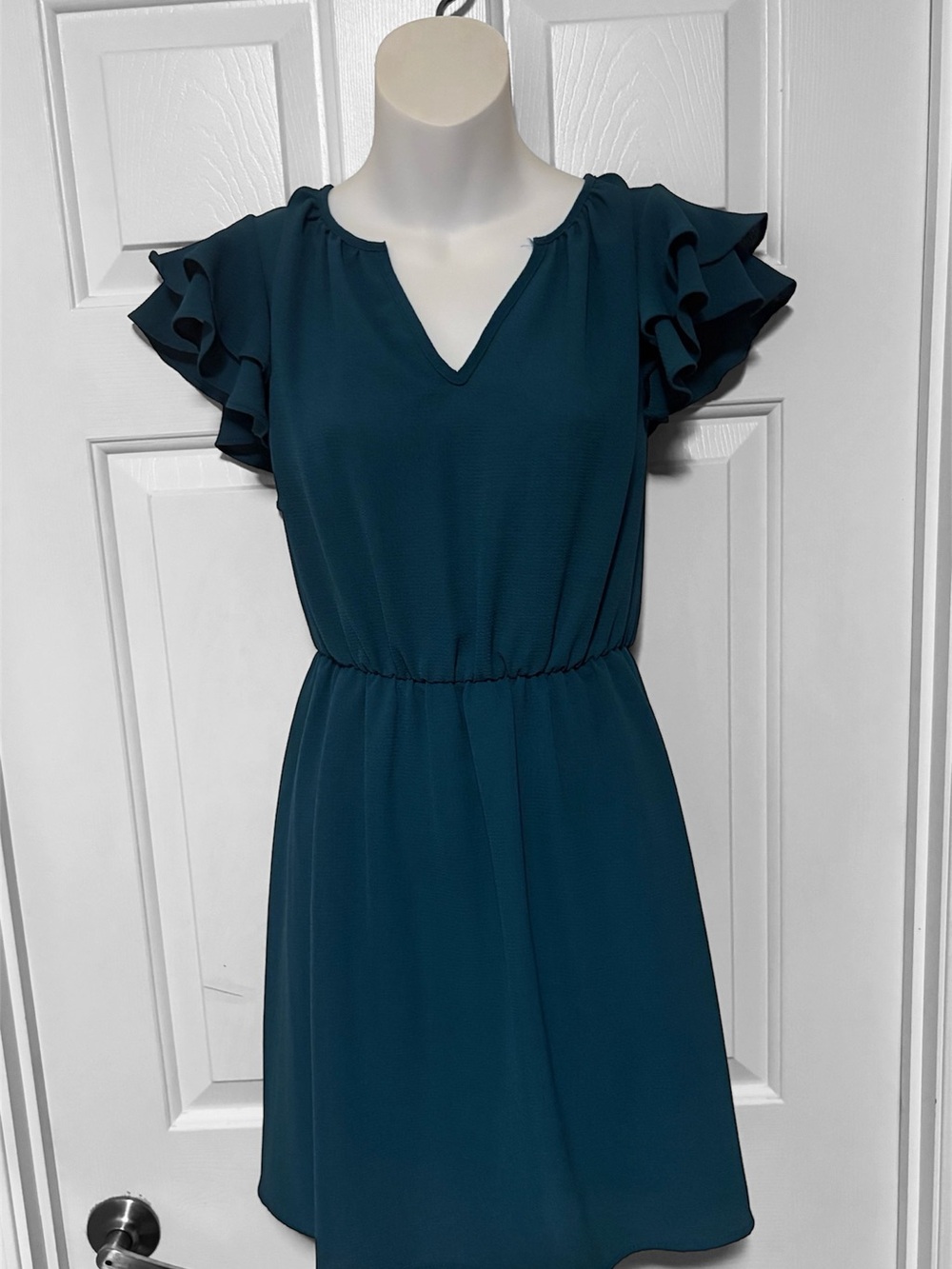 SHEIN Teal Ruffle Sleeve Mini Dress